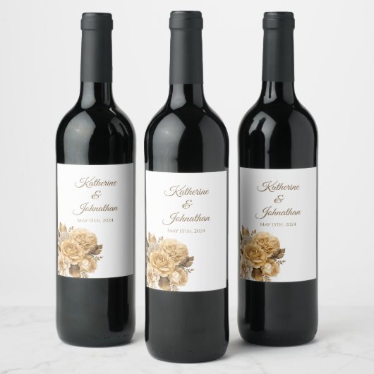 中性フラワーブーケ結婚ーズ ワインラベル (ボトル)