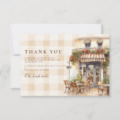 中性フランスのカフェブライダルシャワー サンキューカード (正面)