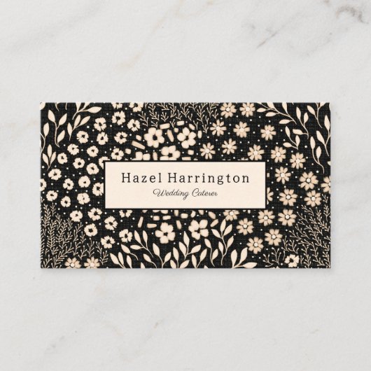 中性フローラQRコードビジネスカードブラックベージュ 名刺 (正面)