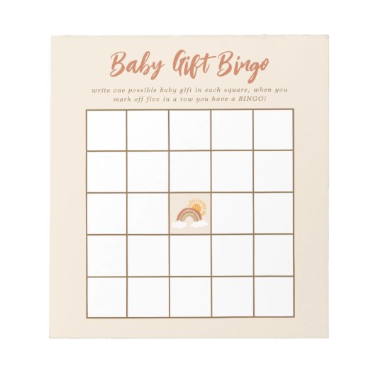中性ベビーギフトビンゴベビシャワーゲーム ノートパッド (正面)