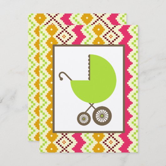 中性ベビーシャワー部族刺激を受けたのグリーン客車 招待状 (正面/裏面)