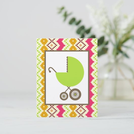 中性ベビーシャワー部族刺激を受けたのグリーン客車 招待状 (スタンド正面)