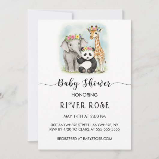 中性ベビー動物シャワー招待状 招待状 (正面)