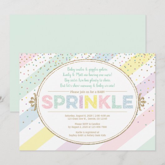 中性ベビー数々の散布の招待金ゴールド 招待状 (正面/裏面)
