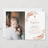 中性ボホワイルドフラワーフォトクロスバプテスマ 招待状 (正面)