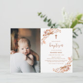 中性ボホワイルドフラワーフォトクロスバプテスマ 招待状 (スタンド正面)