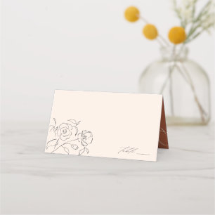 中性ミニマルデリケートファインアートフローラ結婚ズ プレイスカード