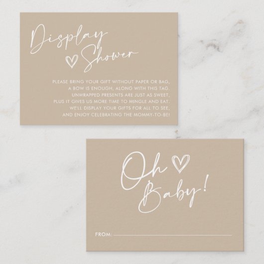 中性ミニマルベビーディスプレイシャワー囲いカード エンクロージャーカード (正面/裏面)