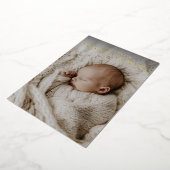 中性モダンベビー命名式フォト金ゴールド 箔招待状 (回転した状態)