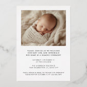 中性モダンベビー命名式フォト金ゴールド 箔招待状 (裏面)