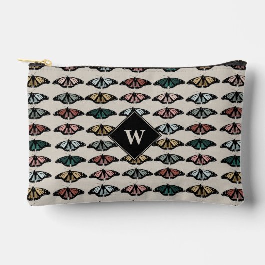 中性モダン蝶ガーデンパターンモノグラム アクセサリーポーチ (正面)