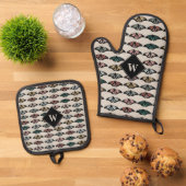 中性モダン蝶ガーデンパターンモノグラム 鍋つかみ&鍋敷きセット (トップダウン)