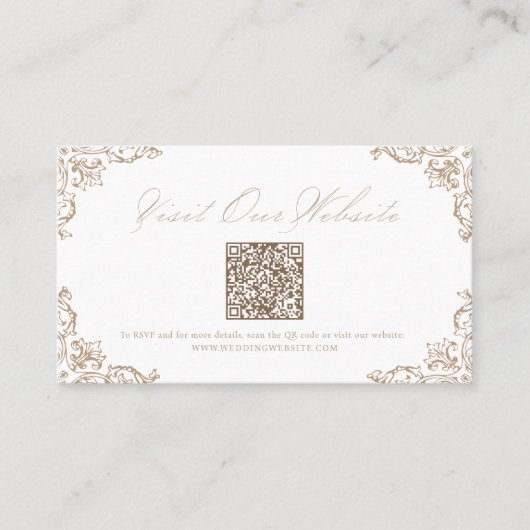 中性ヴィンテージエレガントQRコードWebサイトカード プレイスカード (正面)