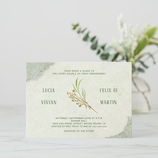 中性ヴィンテージグリーン素朴婚約パーティ 招待状 (スタンド正面)