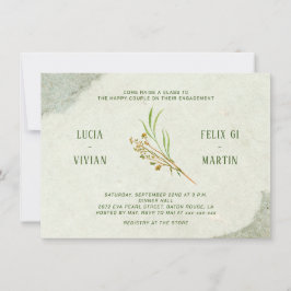 中性ヴィンテージグリーン素朴婚約パーティ 招待状