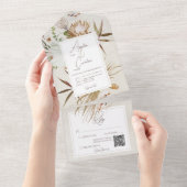 中性乾燥ボホフローラフレームクリームQRコード オールインワン招待状 (貼ってはがせる)