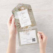中性乾燥BohoフローラフレームSage QRコード オールインワン招待状 (貼ってはがせる)