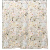 中性抽象芸術クリームピンクフローラ シャワーカーテン (正面)