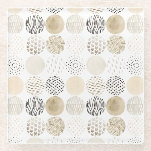 中性抽象芸術円パターン ガラスコースター (正面)