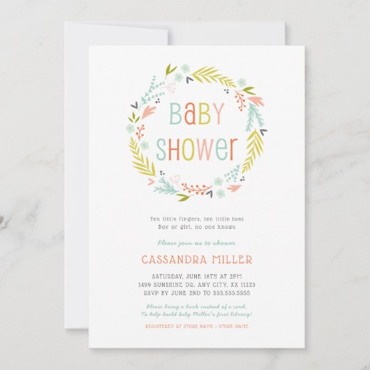 中性春リースベビーシャワー招待状 招待状 (正面)