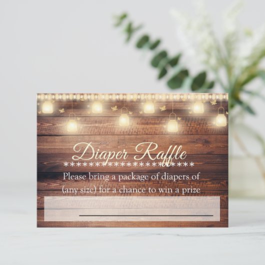 中性木製ベビーシャワーおむつラッフルチケットカード 招待状 (スタンド正面)