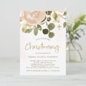 中性水色と金ゴールドフローラ|《キリスト教》洗礼式や命名式 招待状 (スタンド正面)