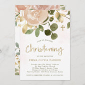 中性水色と金ゴールドフローラ|《キリスト教》洗礼式や命名式 招待状 (正面/裏面)