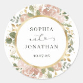 中性水色のフローラと金ゴールド | 結婚s ラウンドシール (正面)