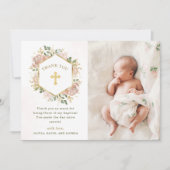 中性水色フローラと金ゴールド|写真バプティスマ サンキューカード (正面)