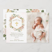 中性水色フローラと金ゴールド|写真バプティスマ サンキューカード (正面/裏面)