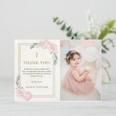 中性水色フローラバプテスマサンキューカード 招待状 (スタンド正面)