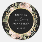 中性水色フローラ金ゴールドと黒 | 結婚s ラウンドシール (正面)
