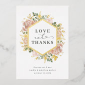 中性水色フローラ |愛と感謝してい金ゴールド 箔招待状 (正面)