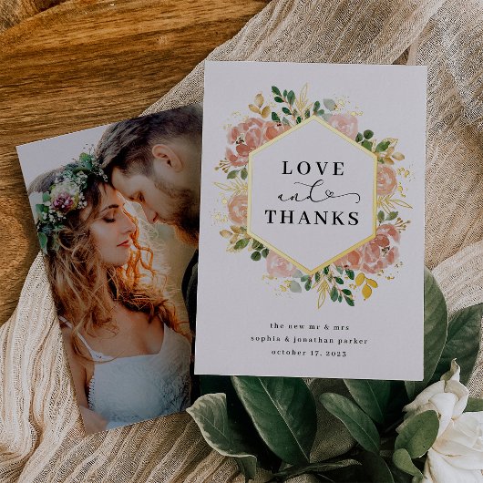 中性水色フローラ |愛と感謝してい金ゴールド 箔招待状