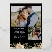 中性水色フローラ |日付金ゴールドの保存 箔招待状 (裏面)