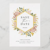 中性水色フローラ |日付金ゴールドの保存 箔招待状 (正面)