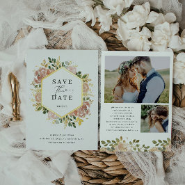 中性水色フローラ |日付金ゴールドの保存 箔招待状