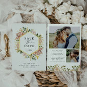 中性水色フローラ |日付金ゴールドの保存 箔招待状