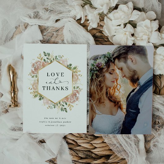 中性水色フローラ |金ゴールドの愛と感謝してい サンキューカード