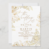 中性素朴フローラバラ金ゴールド結婚式招待状 招待状 (正面)