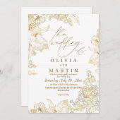 中性素朴フローラバラ金ゴールド結婚式招待状 招待状 (正面/裏面)