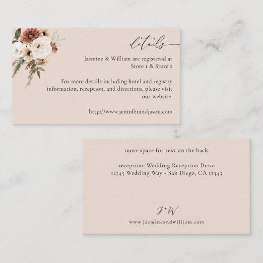 中性素朴ボホフローラ詳細S2 – ベージュ エンクロージャーカード (正面/裏面)