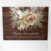 中性自然フローラクリームウッドQRコー結婚ド 三つ折り招待状 (内部最初)