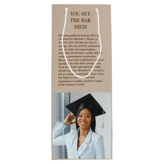 中性茶色メラニン写真卒業ギフト ワインギフトバッグ (裏面)