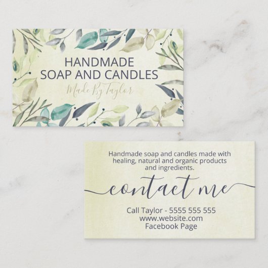 中性葉の手作り石けんとろうそく 名刺 (正面/裏面)