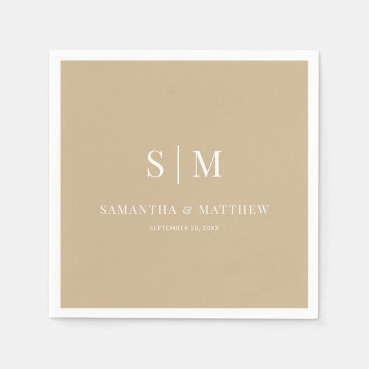 中性金ゴールドエレガント対イニシャル結婚ズ スタンダードカクテルナプキン (正面)