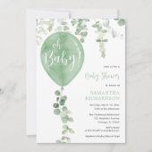 中性 グリーン風船 植物 オー ベイビー 招待状 (正面)