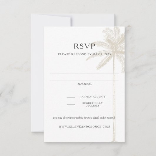 中性Taupeヴィンテージヤシの木の応答カード 出欠カード (正面)