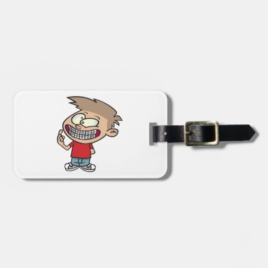 中括弧おもしろい付き漫画の少年スマイル ラゲッジタグ (正面横)