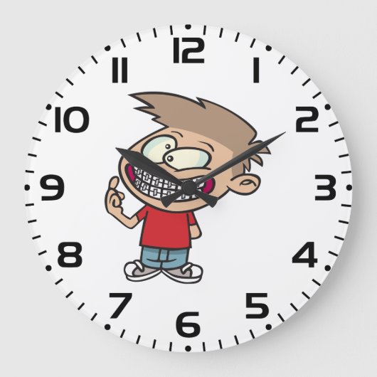 中括弧おもしろい付き漫画の少年スマイル ラージ壁時計 (正面)